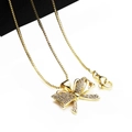 Elegant gold-tone bow pendant necklace with micro-paved cubic zirconia on box chain - Pendant And Necklace (5)