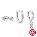 Three-piece sterling silver earring set with sparkling zircon studs and diamond hoop rings - 925 Sterling Silver/Zirconia / Style #2 White Gold - Set of 3 / White Gold