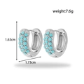 Minimalist silver titanium steel hoop earrings with blue stone inlay and cubic zirconia - Silver With Blue Beads (ER-1326)