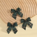 Three-piece set of dark green tartan plaid bows for Christmas tree decoration - 7*7.5cm / Green (Style 12)