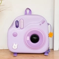 Cute purple camera-shaped EVA hardshell kids backpack with white bunny and flower charm - Purple