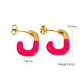 U-shaped pink enamel and gold stainless steel hoop earrings for women stylish jewelry - Pink (YTE2410500-4)