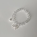 Kristallperlenarmband mit silbernem Schleifenanhänger auf minimalistischem Grund - 3D-Schleife Klarer Stil (Stil 12)