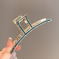 Elegante pinza per capelli in metallo dorato con strass blu scintillanti - 11.5CM / Blu/Base Dorata