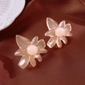 Vintage floral resin stud earrings with amber petals and a soft pink bead center - Amber Resin Petal Pink Bead Center Studs (90# Silver Earring Post) / Pink (90# Silver Earring Post)