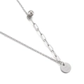 Collar asimétrico de acero plateado con colgante redondo grabado Good Luck - Color Acero (KN200539-KFC)