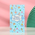 Blue kraft paper birthday gift bag with cake and balloon prints for party celebrations - 803-2 Blue Party