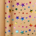 Rainbow metallic star pattern on brown kraft wrapping paper roll for gift packaging - Embossed Stars / 43cmx3m/Roll