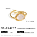 Detailed macro of a waterproof stainless steel ring with a pink oval natural stone inlay - Pink Oval Stone Style (NB-R24237)