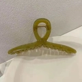 Elegant olive green translucent hair claw clip with large crisscross design and gold spring - Matcha-11cm