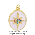 Detail view of oval gold-plated pendant with white enamel star and colored gemstones - Copper Pendant 14 (White Oval Starburst)