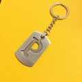 Polished silver stainless steel keychain featuring a hollowed-out letter P charm - Letter P