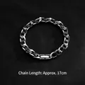 Pulsera trenzada de metal y cuero negro con cierre rectangular, longitud de 17 cm - Pulsera de Cuero / 17cm