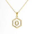 18K gold plated necklace with hexagonal pendant featuring white shell inlay and letter O - With Chain / Gold - Letter O