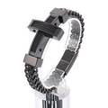 Men's matte black stainless steel cross bracelet with woven wire and wheat chain style - 21cm / Black (KB166616-KFC)