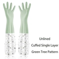 Waterproof mint green rubber cleaning gloves with tree pattern and elastic cuff - S (Palm Width <7CM) / Elastic Cuff Single Layer / Green Small Tree