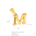 Pendentif lettre M en acier inoxydable plaqué or 18k avec zircone 16mm charms - M