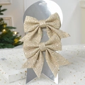 Sparkling gold sequin Christmas bow set of two for holiday tree and home decoration - Champagne Small Bowknot Set of 2 15CM