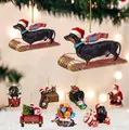 Christmas dachshund dog acrylic ornaments set with festive patterns for holiday tree decor - Assorted Styles Set