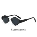 Gafas de sol geométricas negras con patillas anchas y lentes de color gris oscuro C1 - Montura Negra Lentes Gris Negro