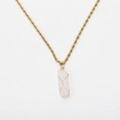 Macro view of a hexagonal pink crystal pendant with gold rope chain and wire wrap detail - Light Pink