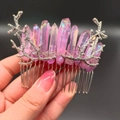 Pink plated crystal hair comb with silver moon branch design for women's hair styling - Pink Purple + Branch