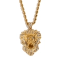 Pendente testa di leone hip hop placcato oro 18K con cristalli e catena a corda uomo - Oro
