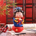 Q-style Tang Dynasty maiden tumbler figurine in red and blue resin on ancient scroll - Dancing Style (1088-35) / 1 Piece (Large) / Blue-Yellow