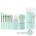 8-in-1 light cyan portable makeup brush set with foundation sponge and storage box - Square Telescopic Brush Combination Set + Paper Box / Light Cyan (Set)