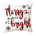 Christmas pillowcase with red plaid Merry and Bright text and black snowflake pattern - Style 27 / 18x18 Inch