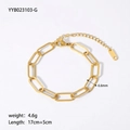 Detail von vergoldetem Edelstahl-Büroklammer-Armband mit Verlängerungskette und Verschluss - Goldenes Armband(YYB023103-G)