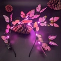 Luminous Christmas butterfly headband with pink wings and glowing purple LED fairy lights - Pink Butterfly Headband With Pink Lights