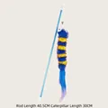 Blue interactive cat teaser wand with plush caterpillar and metal bell attachment - Blue Funny Caterpillar