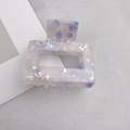 Acetate square claw clip with blue and purple shimmer floral patterns for women - 5.2cm / Light Purple