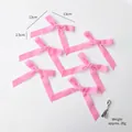 Set of 6 pink velvet Christmas bows with white trim and silver ties, 13x13cm DIY decor - 2.5cm Pink / 6 Pack