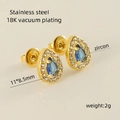 Gold plated stainless steel double-layer square studs with blue zircon center - Teardrop / Blue Zirconia