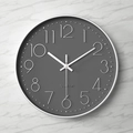 Modern grey and silver silent wall clock with 3D numbers and quartz movement - Grey Dial Silver Frame