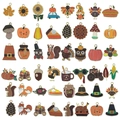 Detail view of colorful enamel autumn charms including pumpkin, turkey, and maple leaf motifs - 50Pcs Thanksgiving Series Set (SN931)