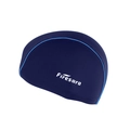 Elastic navy blue adult swimming cap with light blue trim and white logo accent - Nylon Trimmed Navy Blue
