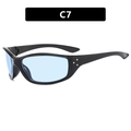 Y2K cycling sunglasses with black frame, light blue lenses and silver triple rivets C7 - Black Frame Blue Lens