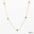 Collana in acciaio inossidabile dorato con cinque ciondoli occhio del male blu e bianchi - Stile Evil Eye a Doppia Faccia Oro (KCD512) / 14k