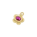 Detailed close-up of a gold flower pendant with an oval pink gemstone on white background - VD1532 Gold Rose Red Zirconia