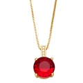 Élégant collier chaîne dorée avec pendentif en zircone rouge rond et serti à quatre griffes - Rouge