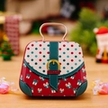 Christmas handbag-shaped tin box with festive red and green polka dot patterns - Red & Green Polka Dot Style-C