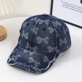 Casquette de baseball en denim vintage avec motifs nœuds et bords effilochés stylés - Bleu foncé / L(58-60cm)