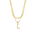 Double-layer golden snake chain necklace featuring a pearl-inlaid letter L pendant - Letter L