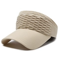 Breathable beige knitted open top sun hat for summer outdoor sports and running - Light Beige
