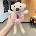 Detail of cute white plush bear hair tie with soft pink ring for ponytails - Light Pink Bear Hair Tie