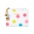 Short wallet with colorful polka dots, cross pattern texture and heart charm pendant - White