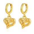 Minimalist golden stainless steel hoop earrings with textured hollow heart pendants - Floral Heart (MS-683) / Gold